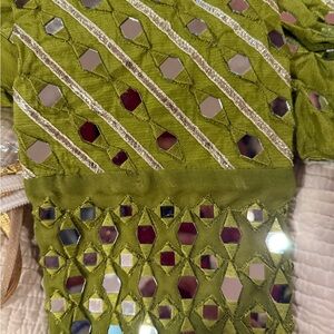 Green Mirror Embellished Fabric